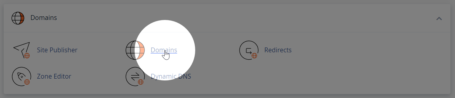 Domains menu in cPanel