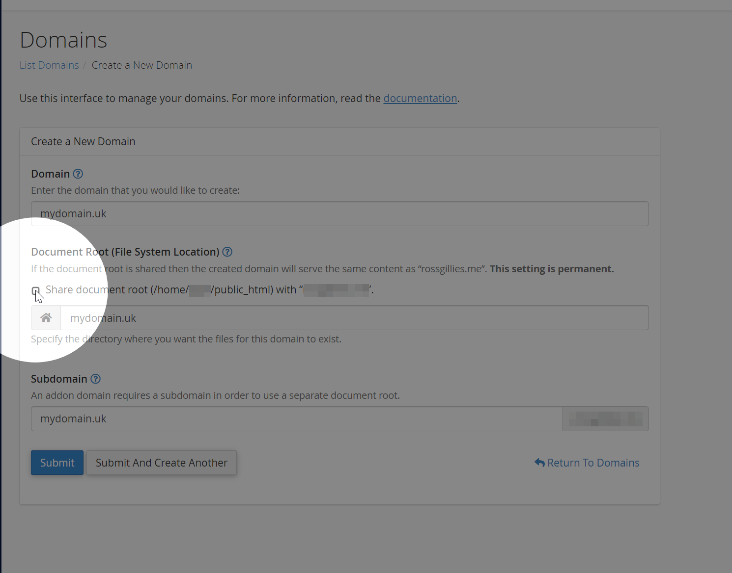 Enter your new domain in cPanel